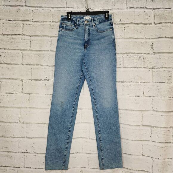 Good American Light Wash Distressed Pockets Denim Cropped Jeans Blue Size 6/28 - Picture 1 of 11